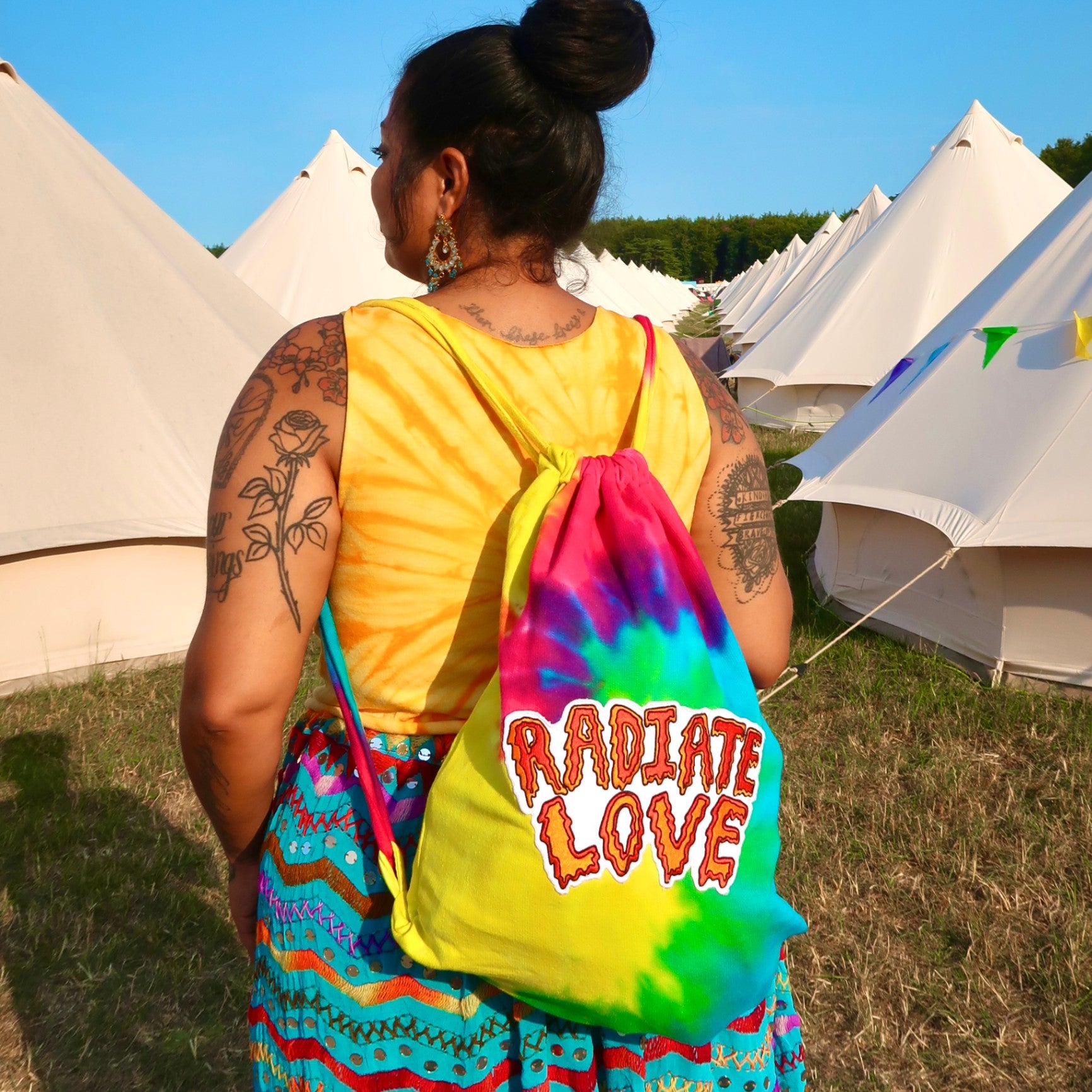 Radiate Love tie dye drawstring bag