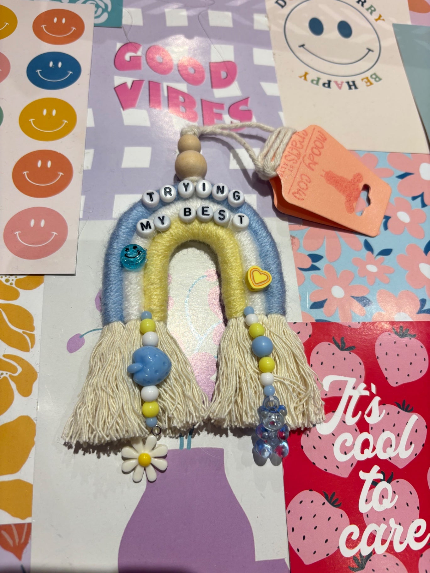 Blue/yellow Trying My Best Rainbow Car Charm