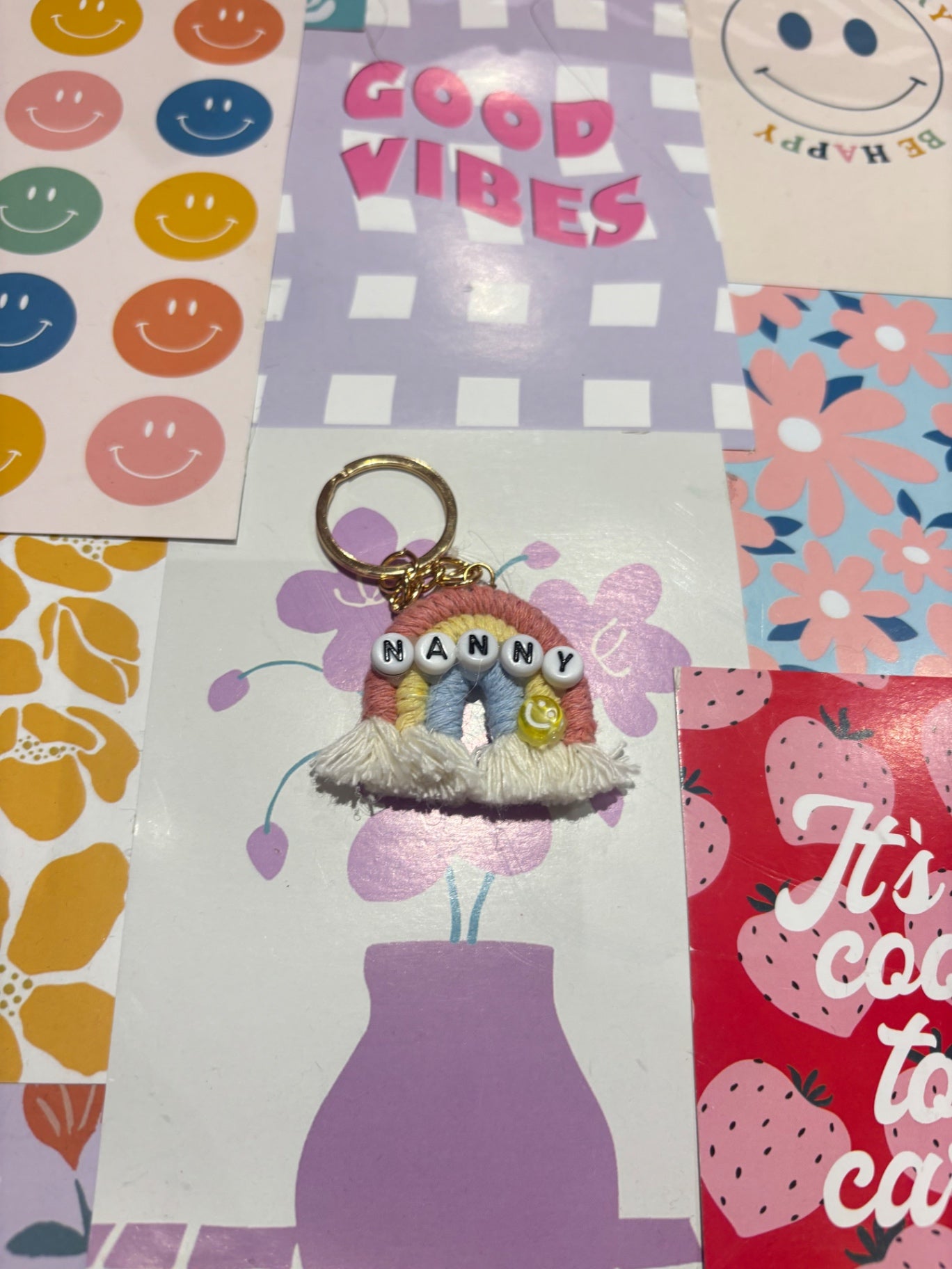 Pink/blue Nanny Rainbow Keyring