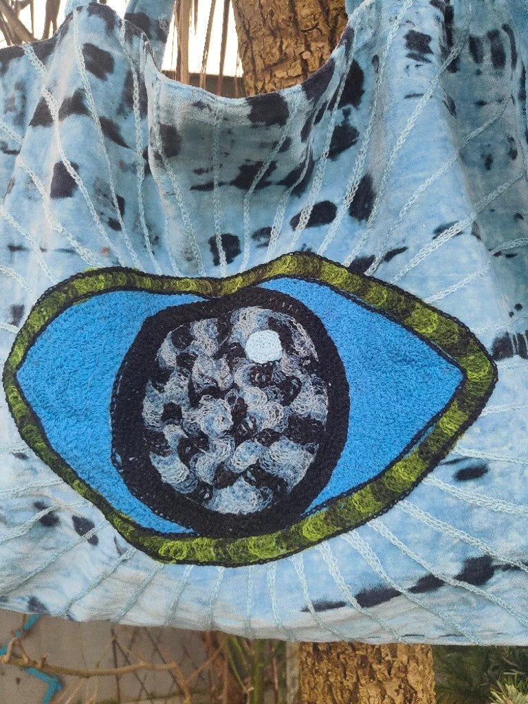 Wanderlust - Velvet oversized tote bag - Blue dye