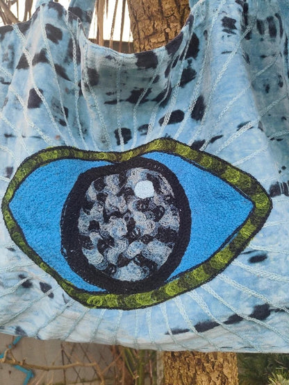 Wanderlust - Velvet oversized tote bag - Blue dye