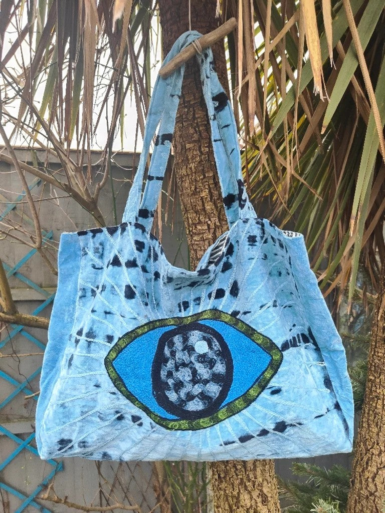 Wanderlust - Velvet oversized tote bag - Blue dye