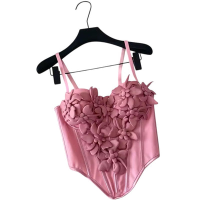 Flower Appliqué Pink Corset