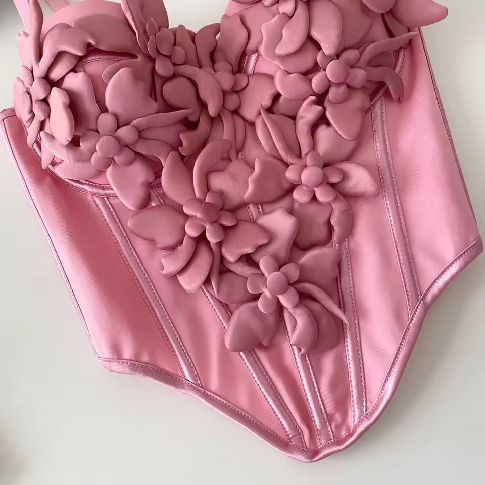 Flower Appliqué Pink Corset