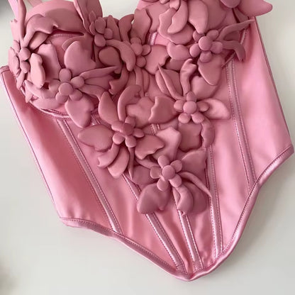 Flower Appliqué Pink Corset