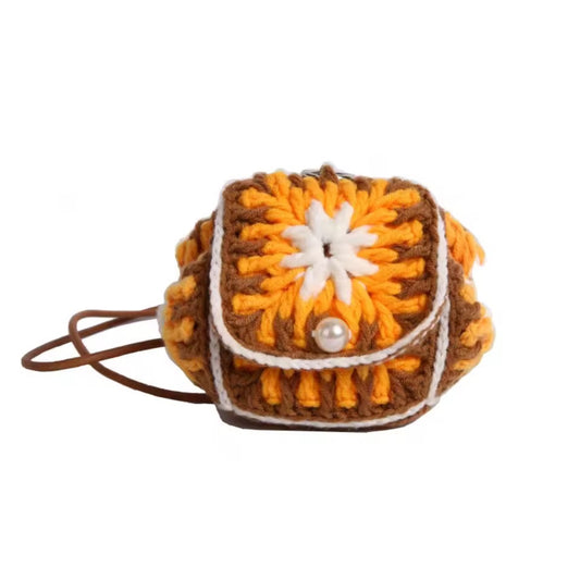 Mini Crochet Orange Brown Purse Bag 