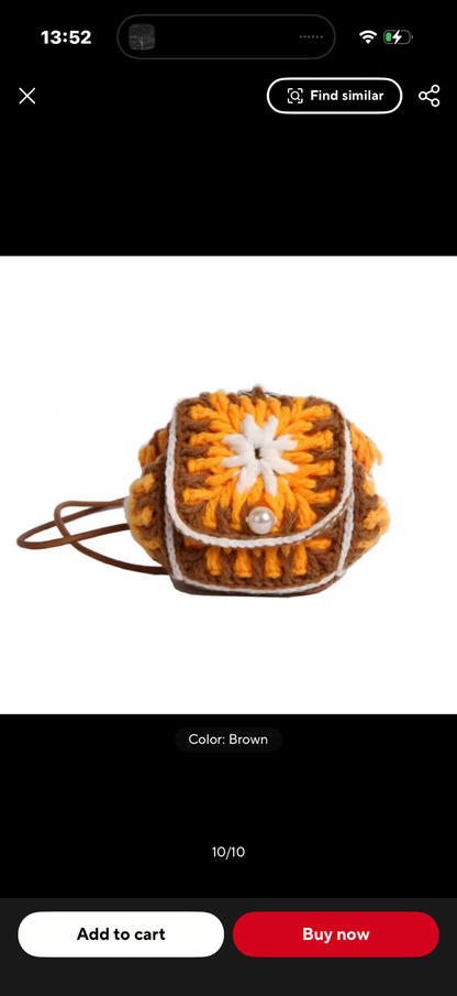 Mini Crochet Orange Brown Purse Bag 