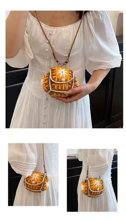 Mini Crochet Orange Brown Purse Bag 