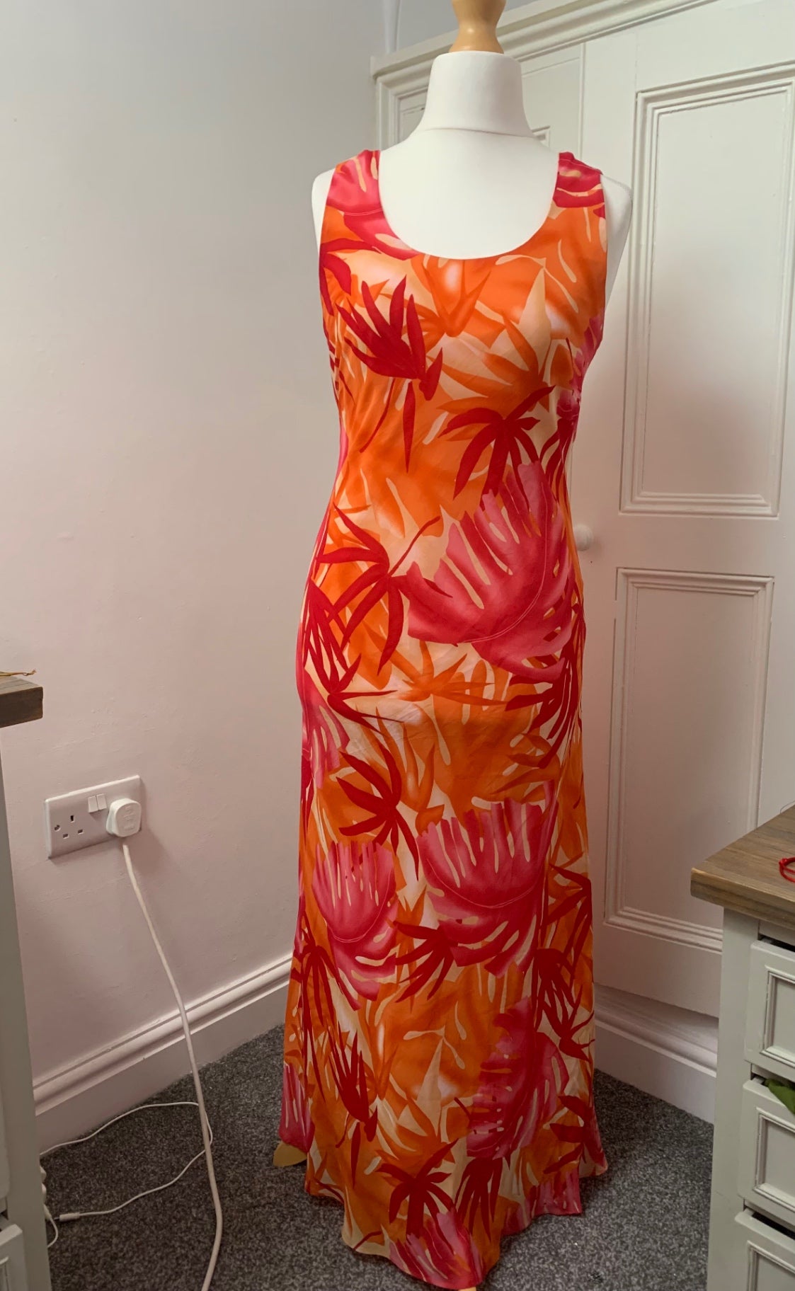 vintage orange floral maxi dress