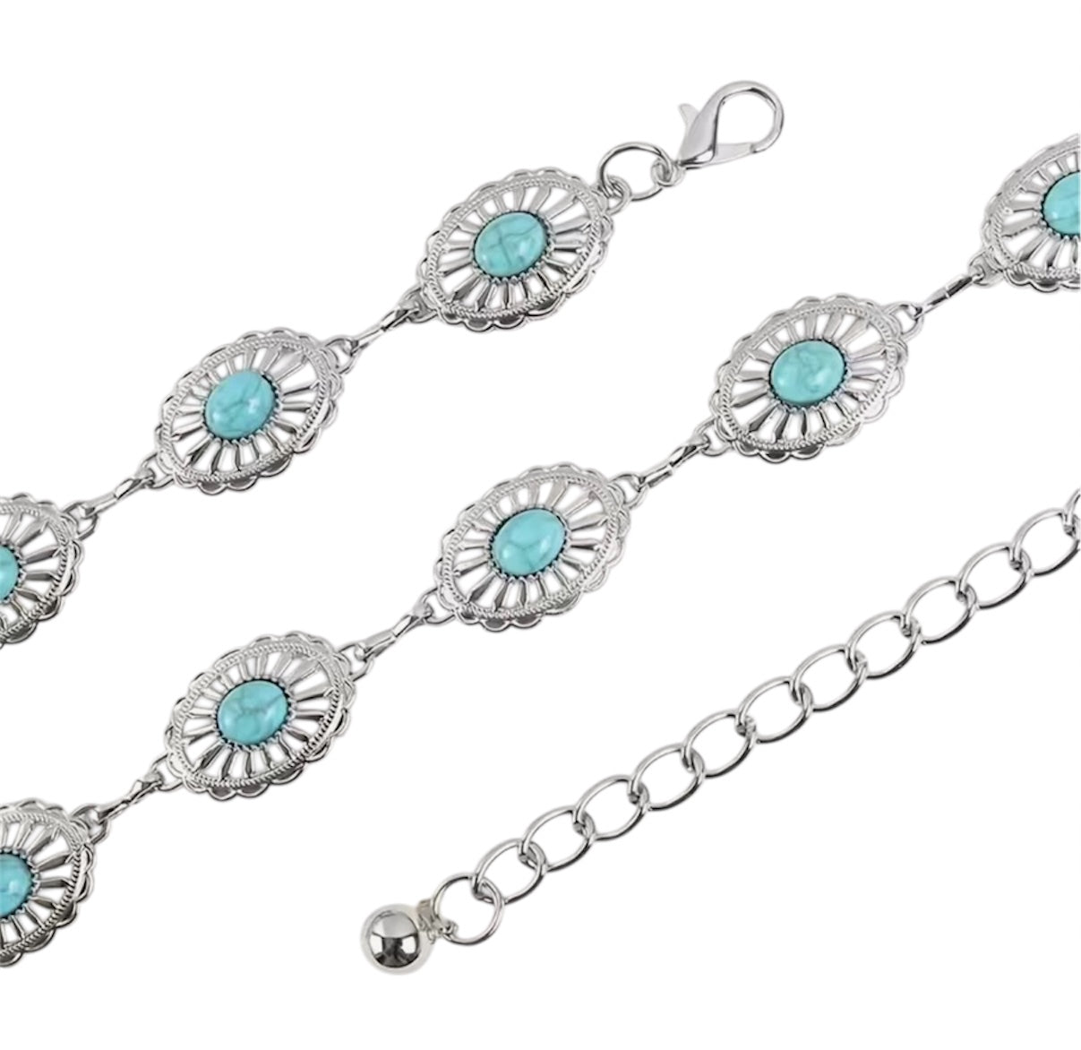 Silver Blue Stone Chain Belt