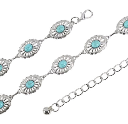 Silver Blue Stone Chain Belt