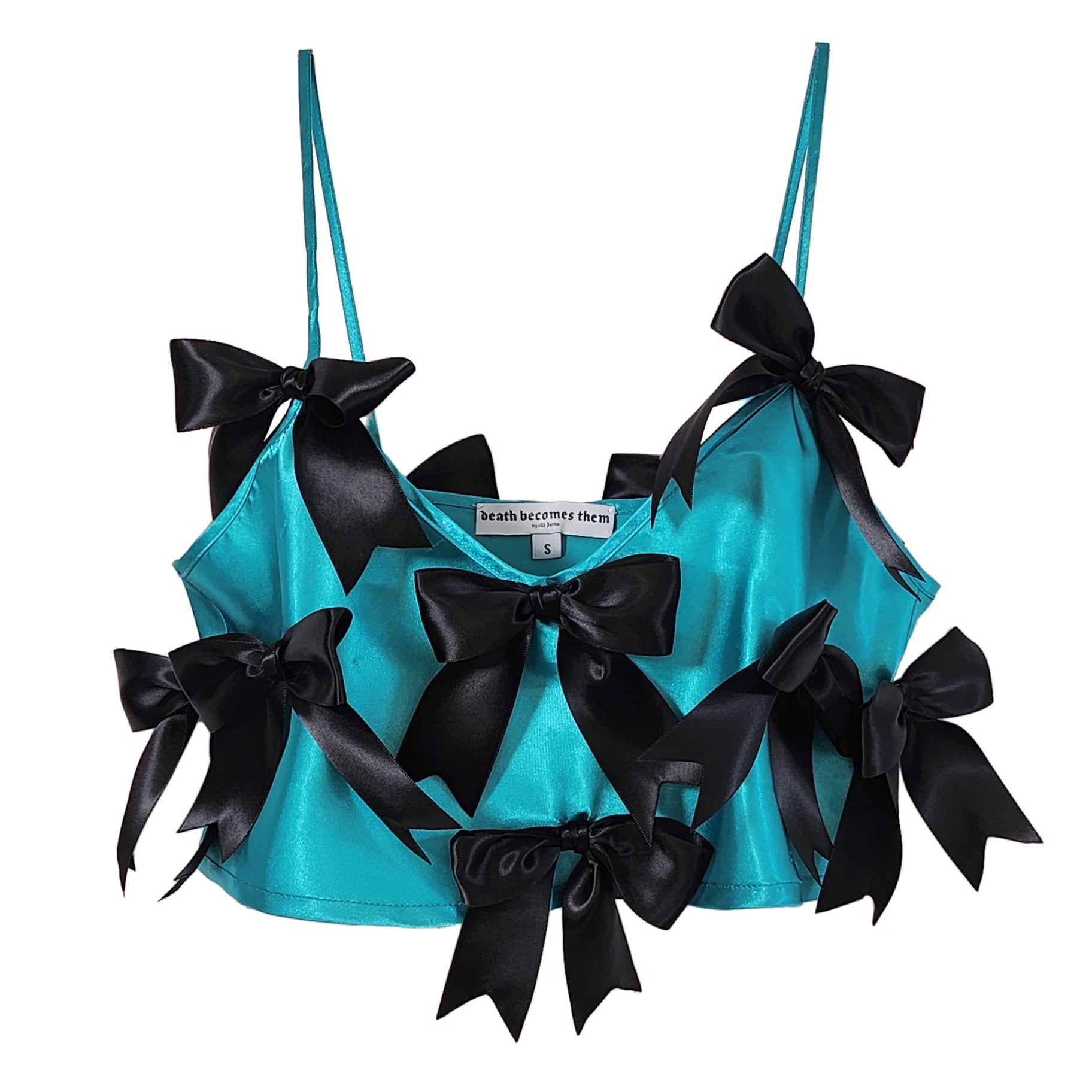 Rusalka Silky Turquoise Top with Black Bows