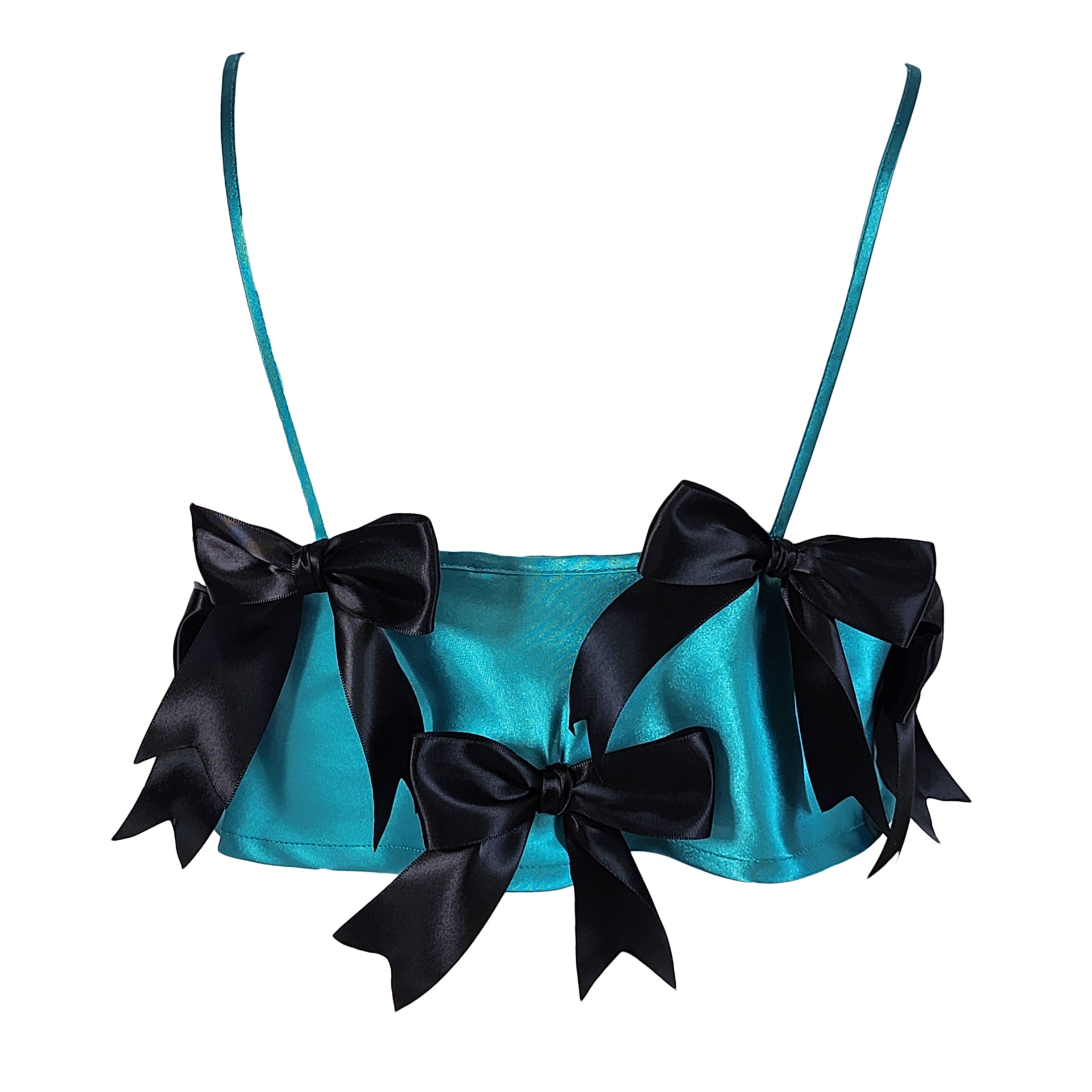 Rusalka Silky Turquoise Top with Black Bows