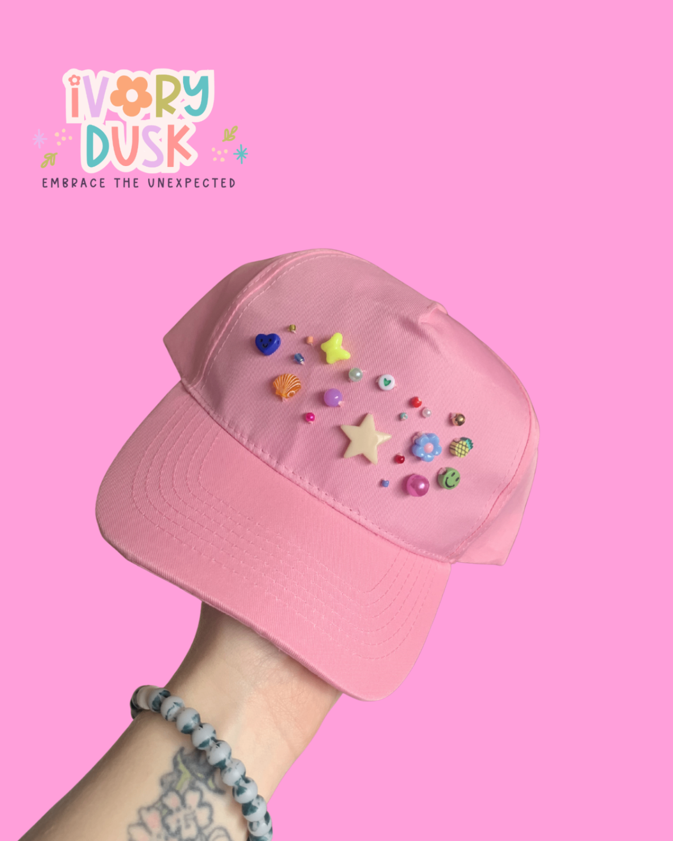 Pink beaded cap