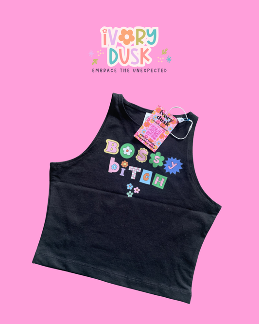 Bossy bitch black cropped vest