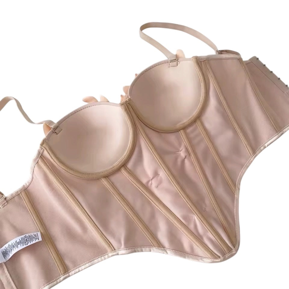 Flower Appliqué Corset Apricot 49C