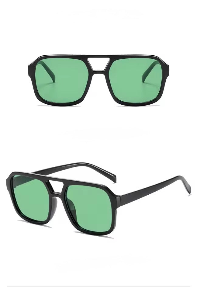 •	Luna Jade Aviator Sunglasses – Black Frame with Green Lens