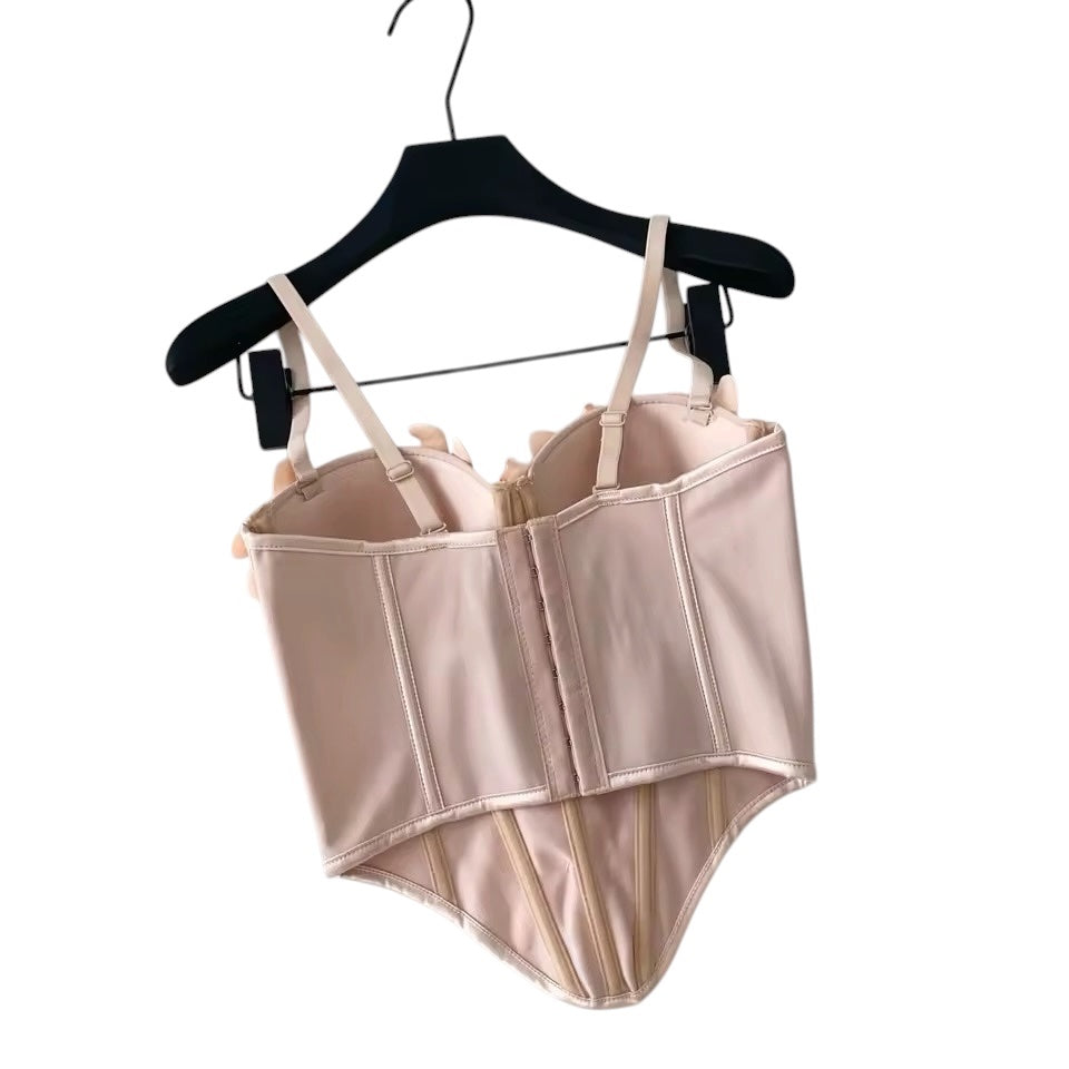 Flower Appliqué Corset Apricot 49C