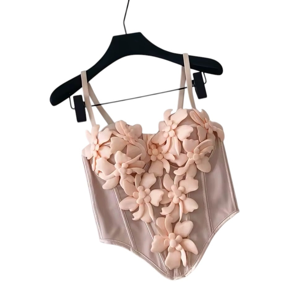 Flower Appliqué Corset Apricot 49C