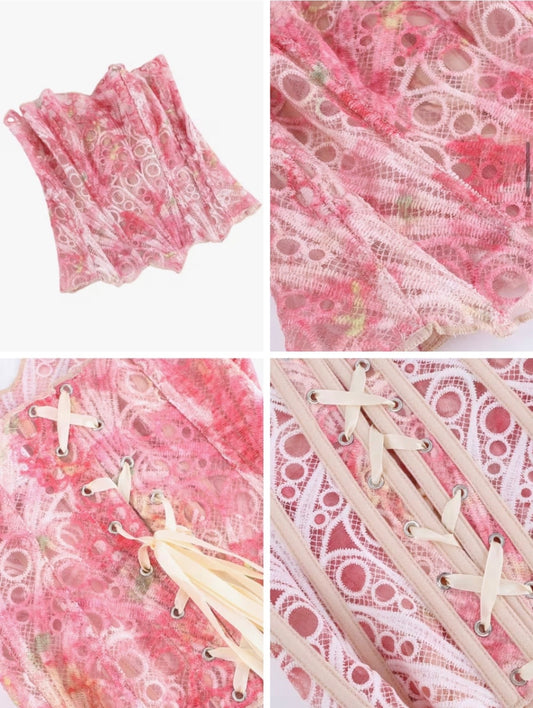 Pink Cosmic Wishbone Embossed Corset XxL