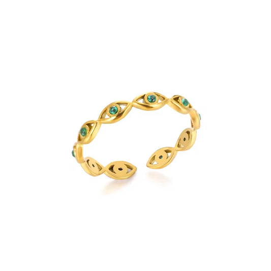 Guardian Eye Ring Green Gold