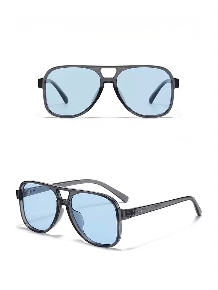 Luna Mist Aviator Sunglasses – Grey Frame with Blue Lens