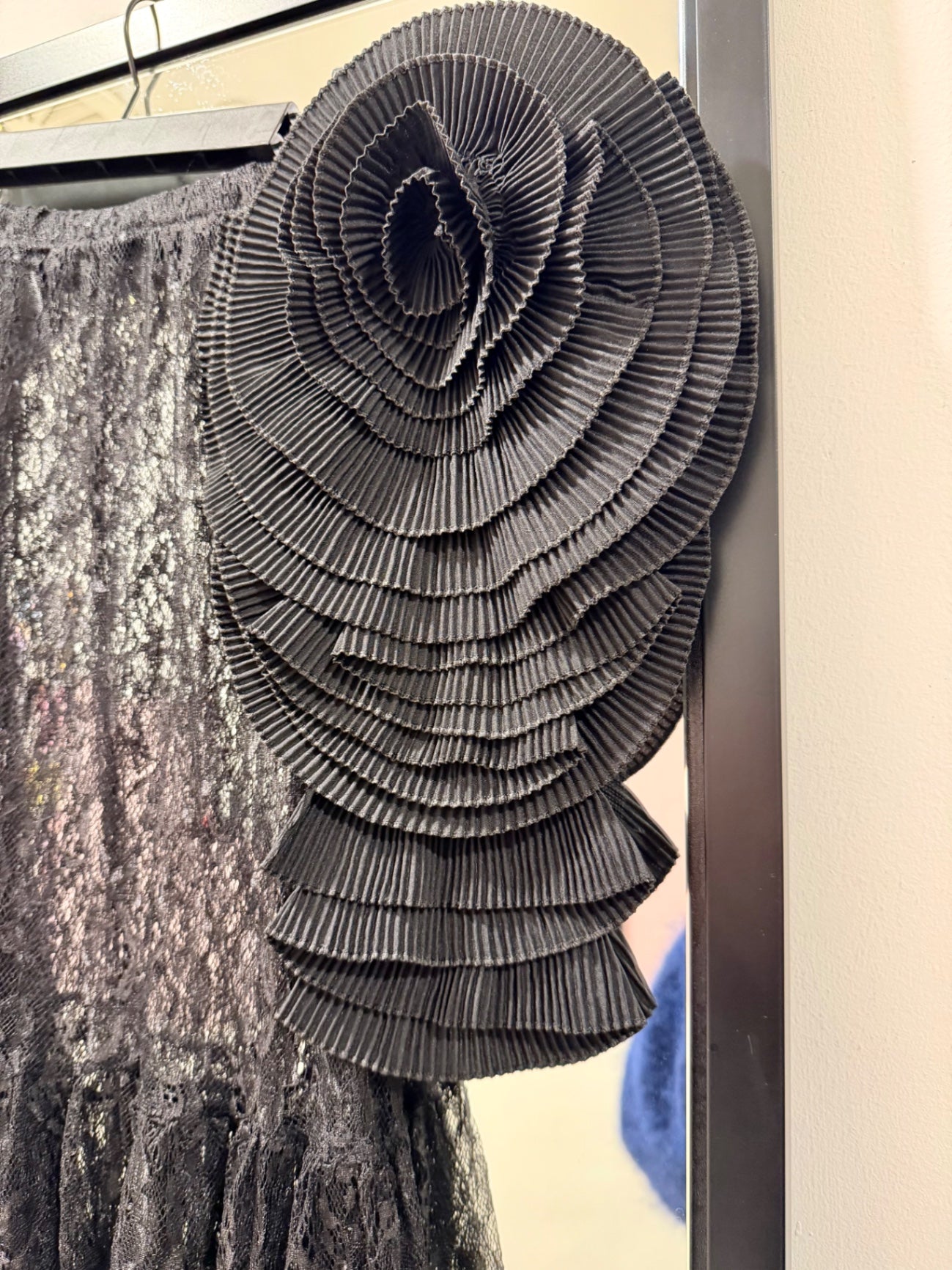 Black Lace Skirt with Rose Brooch Detail