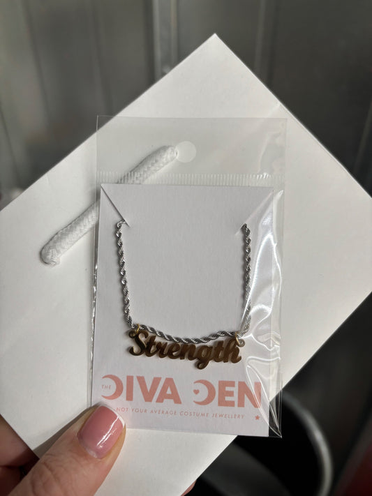 Mixed metal STRENGTH necklace 
