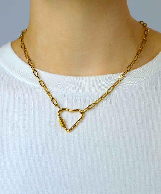 Gold Heart carabiner necklace