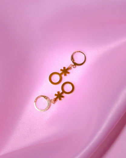 Gold non binary symbol huggie hoops