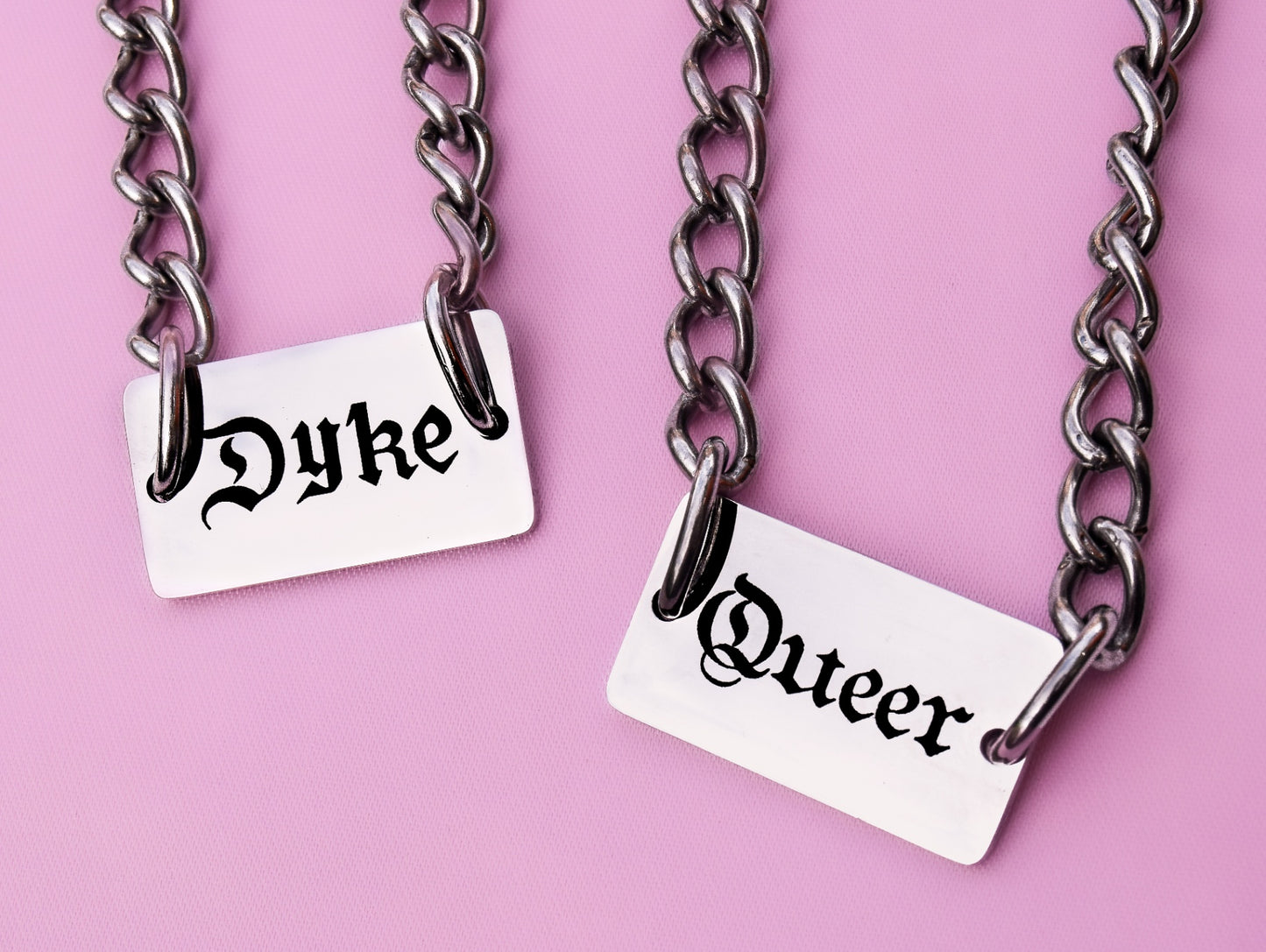 QUEER engraved silver chain