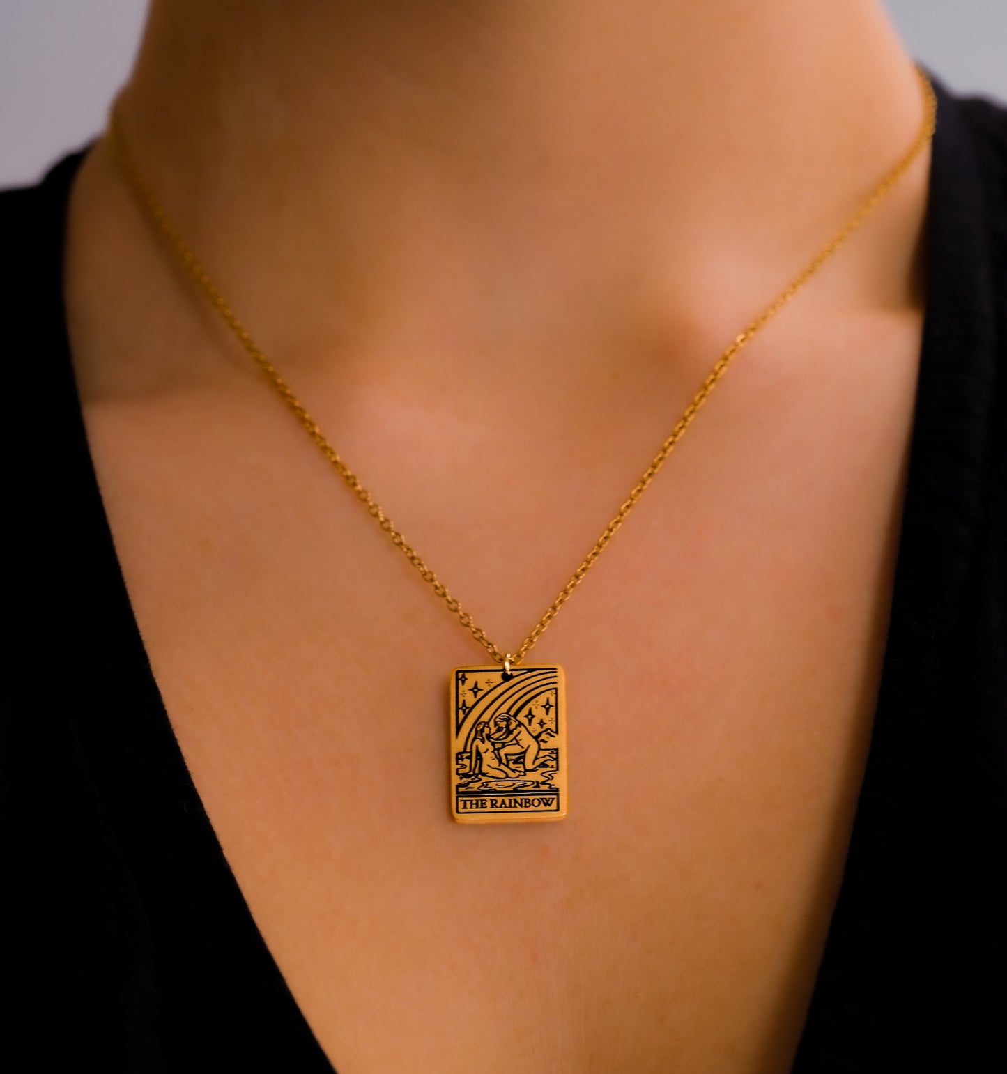 Gold Rainbow Tarot Card Necklace 
