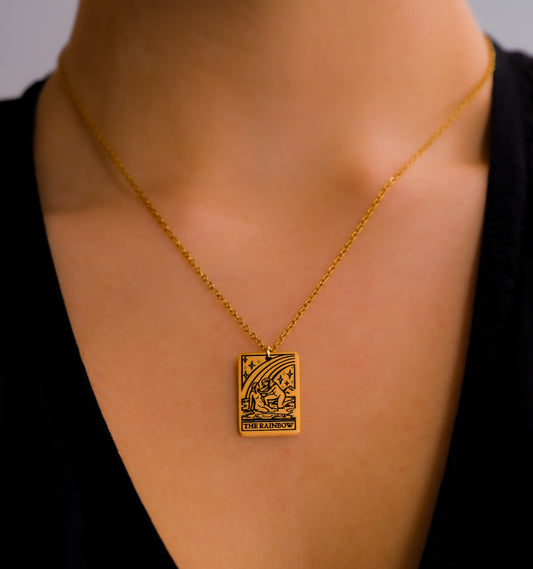 Gold Rainbow Tarot Card Necklace 