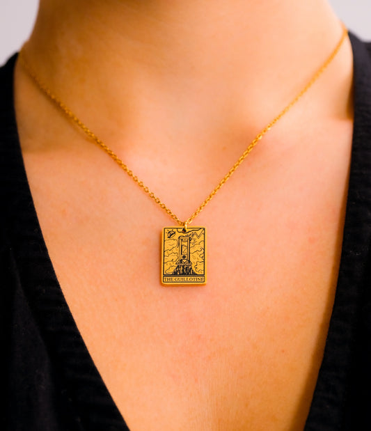 Gold The Guillotine tarot card necklace