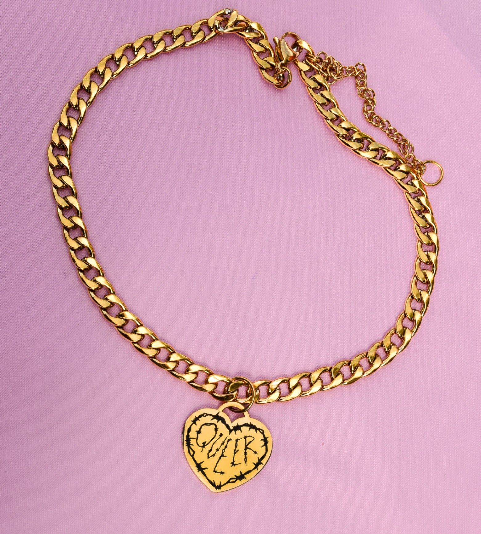 Gold QUEER barbed wire chunky chain - 14"-18" inches 