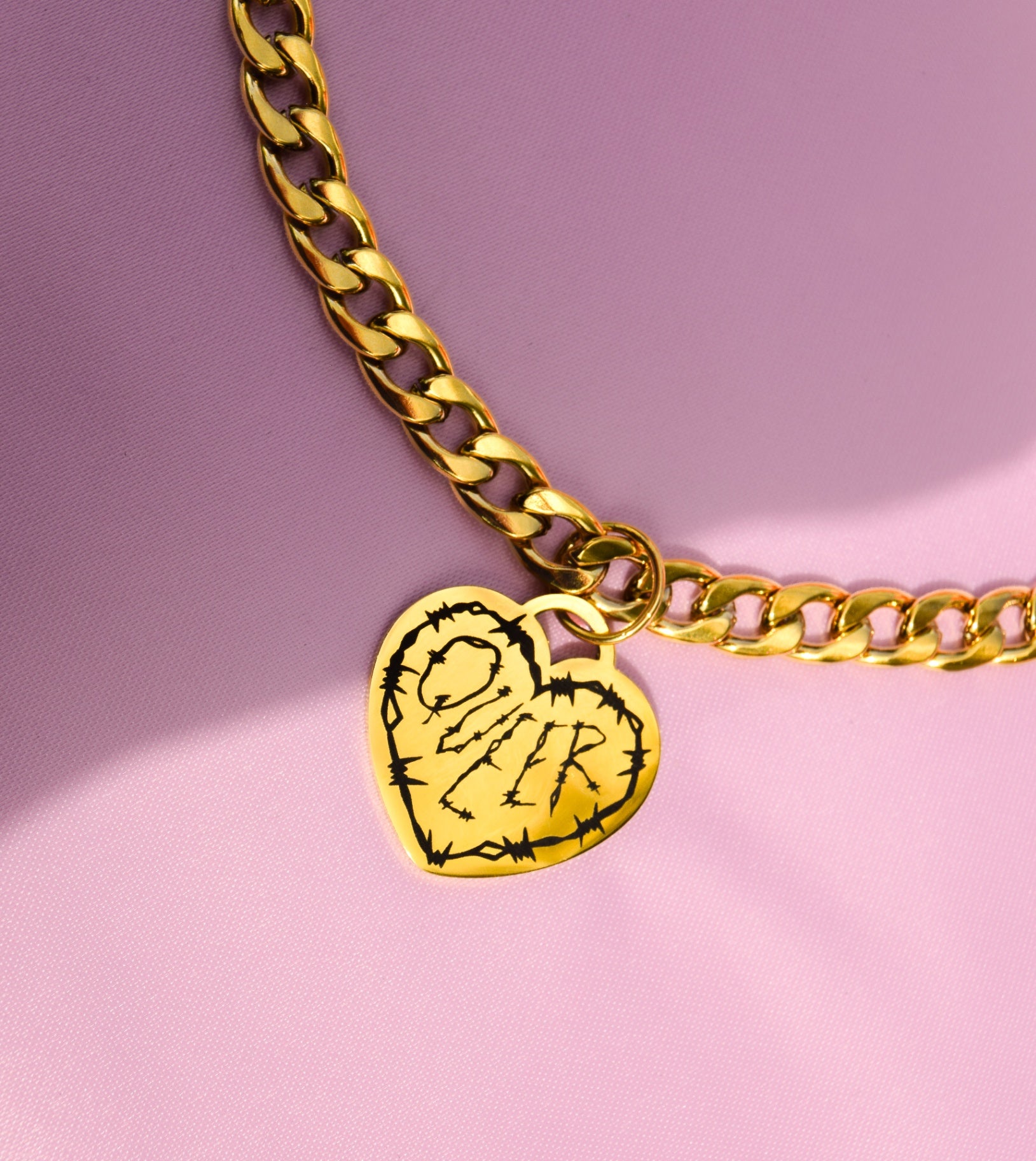 Gold QUEER barbed wire chunky chain - 14"-18" inches 
