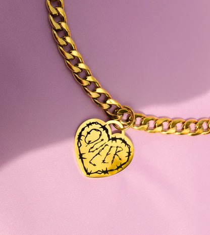 Gold QUEER barbed wire chunky chain - 14"-18" inches 