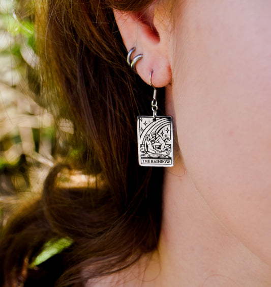 Rainbow tarot huggie hoop earrings