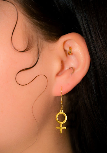 Gold venus symbol earrings 