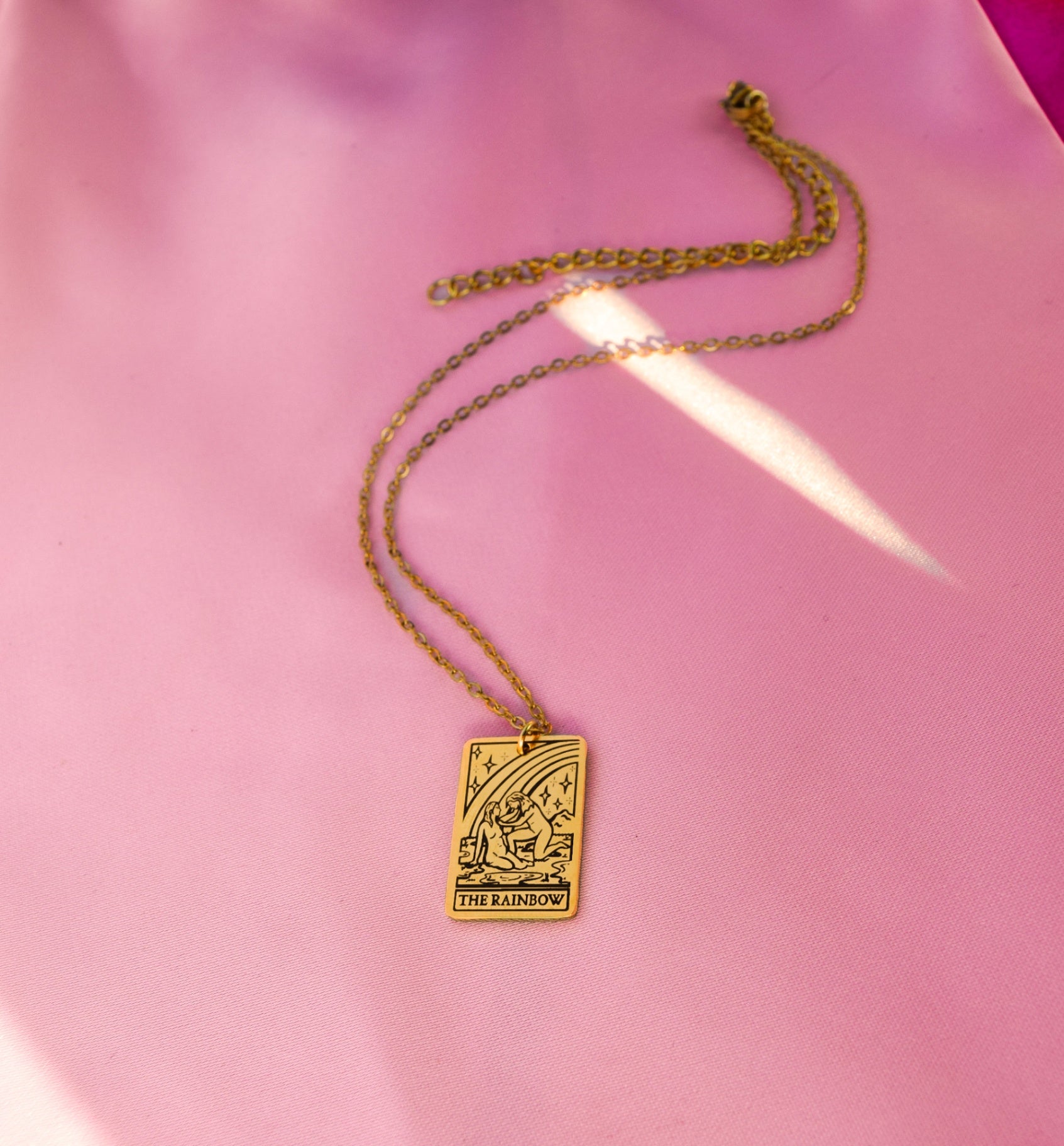 Gold Rainbow Tarot Card Necklace 