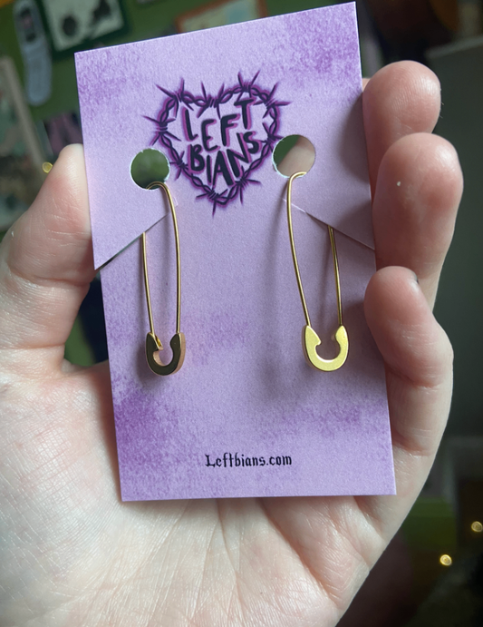 Gold safety pin earrings