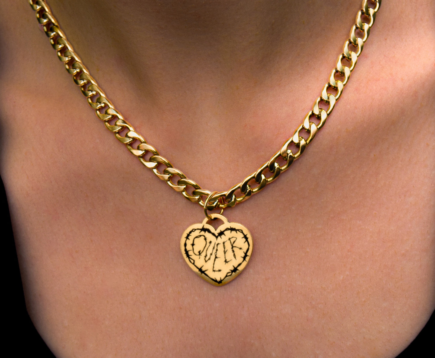 Gold QUEER barbed wire chunky chain - 14"-18" inches 