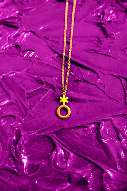Gold non binary symbol necklace - 14 - 18" inches 