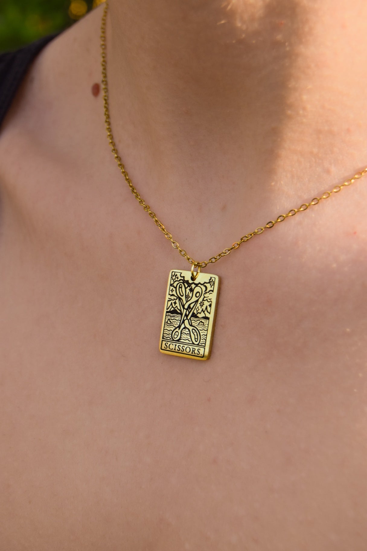 Gold scissors tarot necklace - 18" inches 