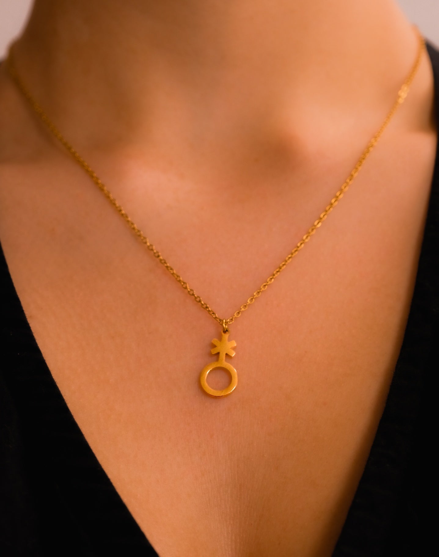Gold non binary symbol necklace - 14 - 18" inches 
