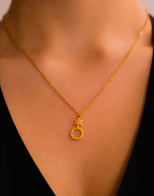 Gold non binary symbol necklace - 14 - 18" inches 