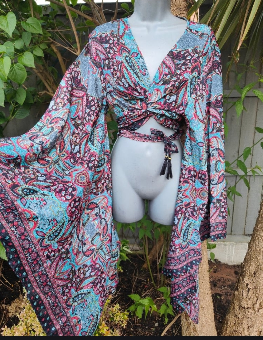 Pefkos co ord set top and sarong scarf-Black reds