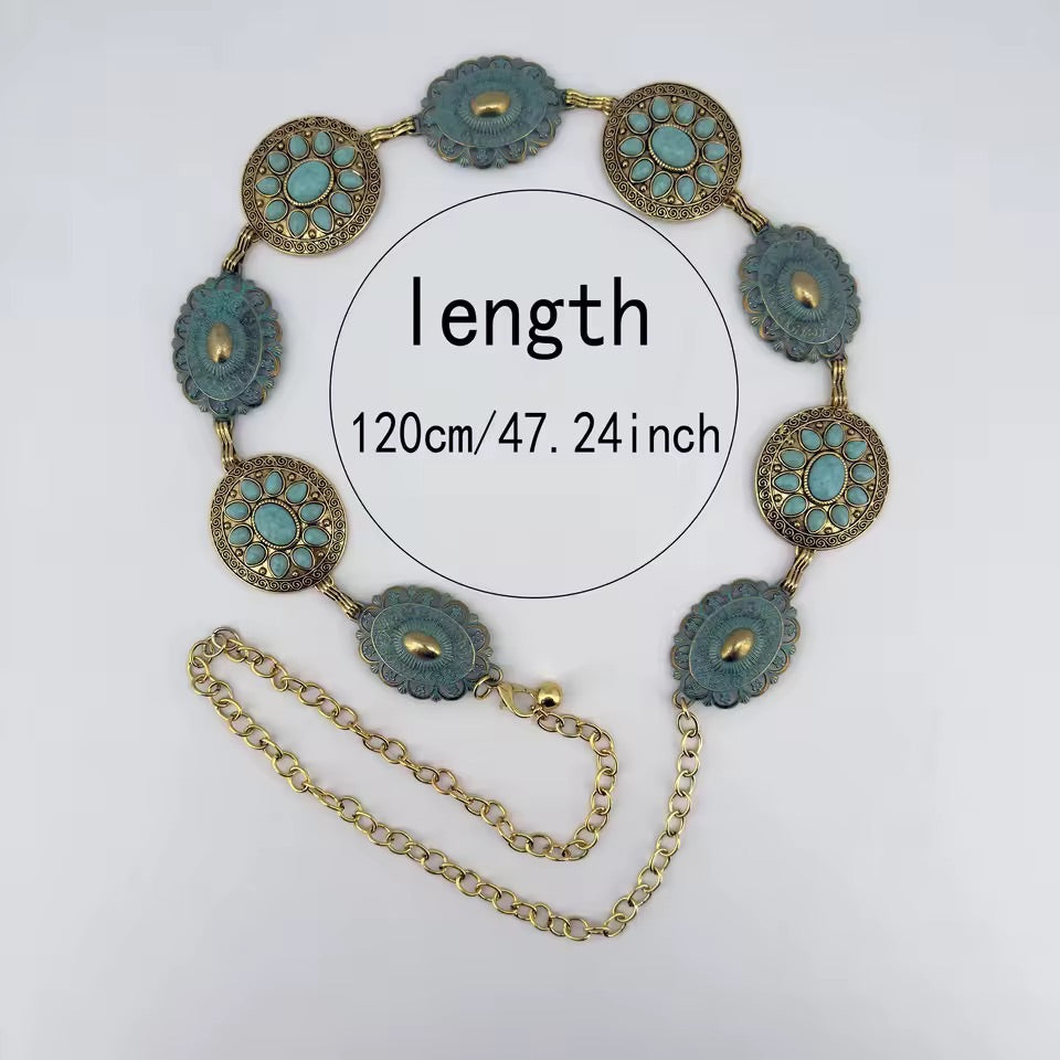 Bloom Gold Blue Stone Chain Belt
