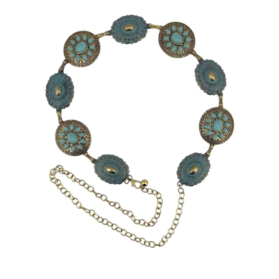 Bloom Gold Blue Stone Chain Belt