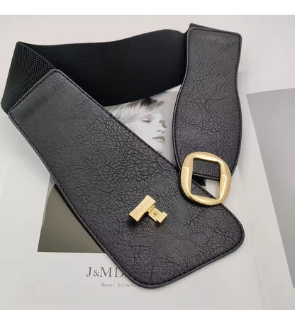 Black Stretch Gold Buckle Belt